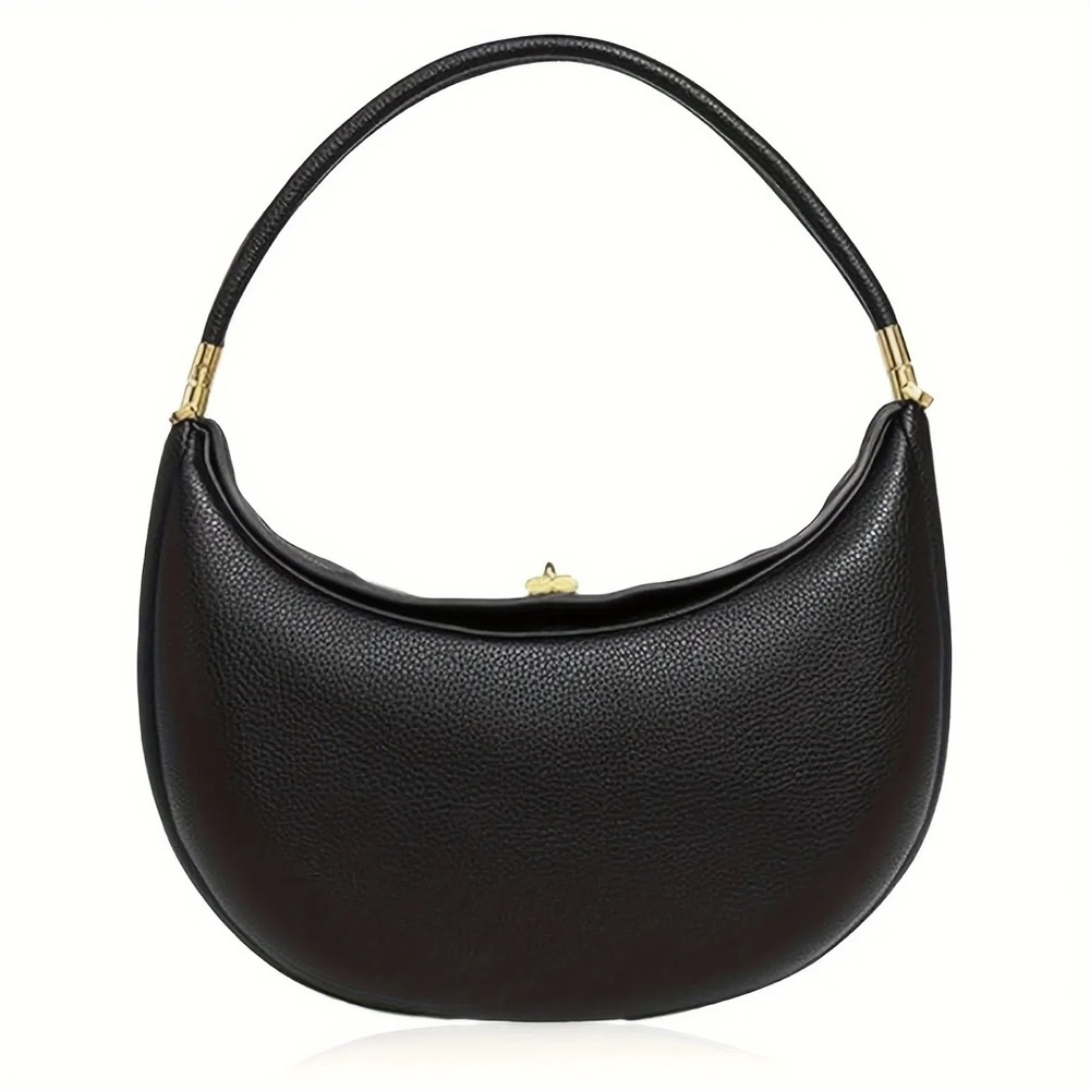 Black Leather Bag Hobo Purse Handbag Crescent bag 4 in 1 style Trendy Fashion - Picture 1 of 10
